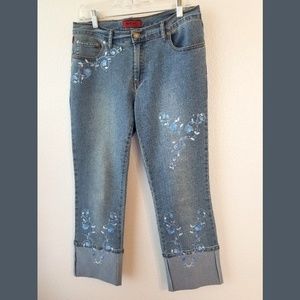 Empathy Embroidered Wide Cuff Crop Jeans Sz 6